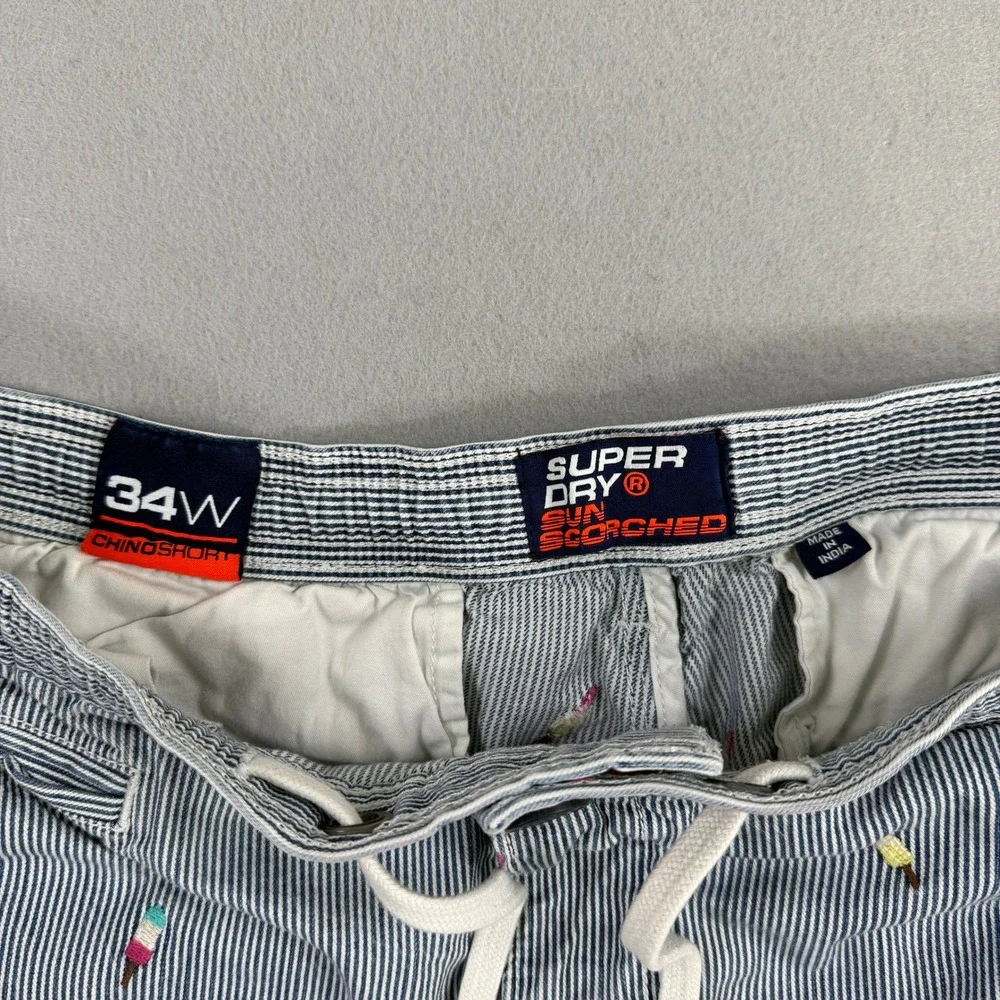 Superdry Chino Short Mens 34 Blue White Sun Scorched Popsicle Regular Fit Casual